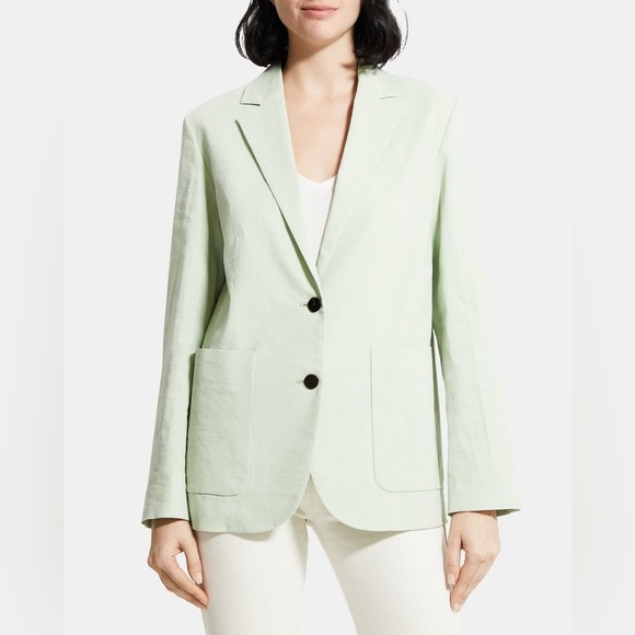 Theory Patch-Pocket Blazer in Stretch Linen in‎ Mint Size 8 - Picture 1 of 15